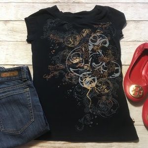Mecca Femme Black Metallic Graphic Print tee Sz L